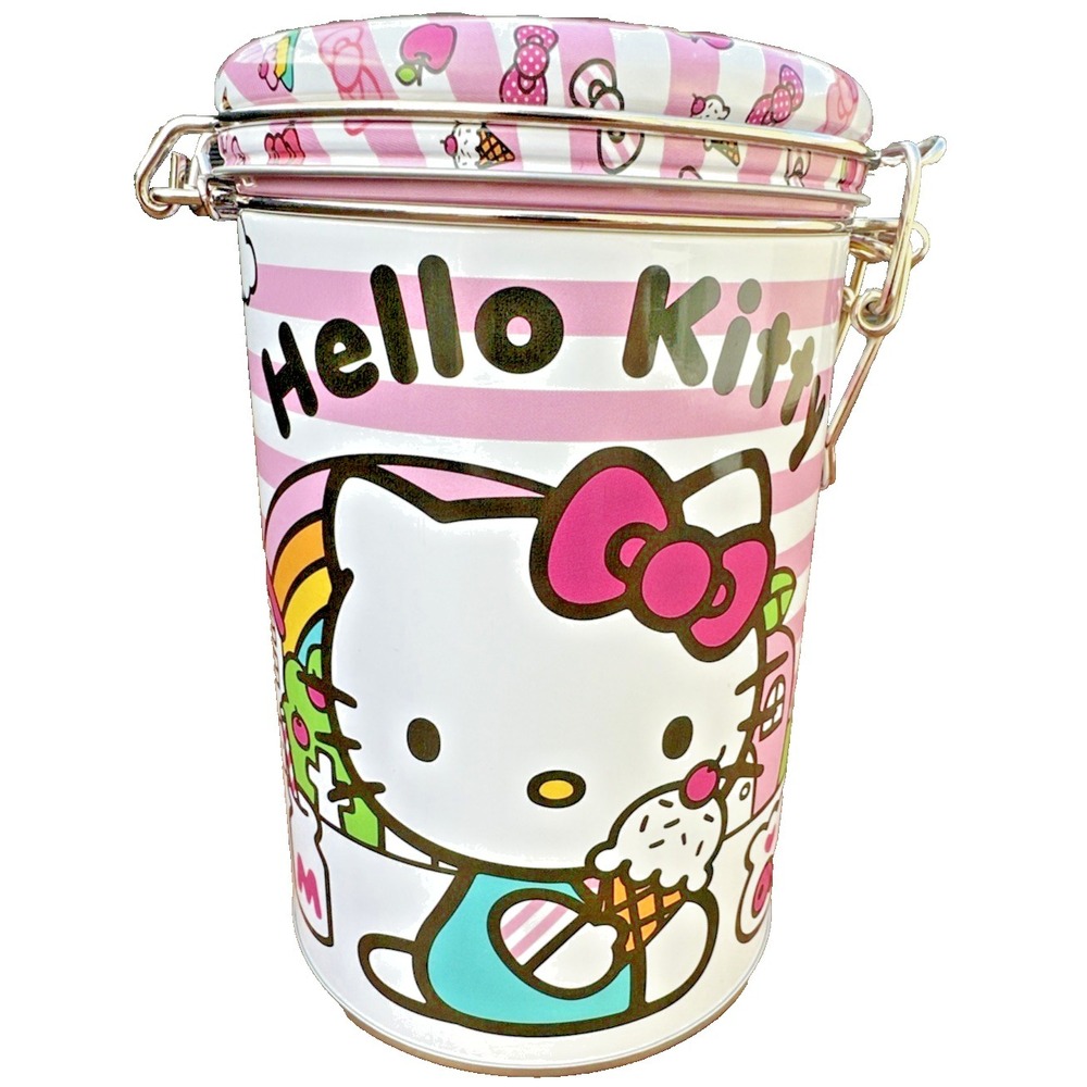 Sanrio Hello Kitty Canister with Clasp Latch Secure Lid Bows Sweet Treats NWT
